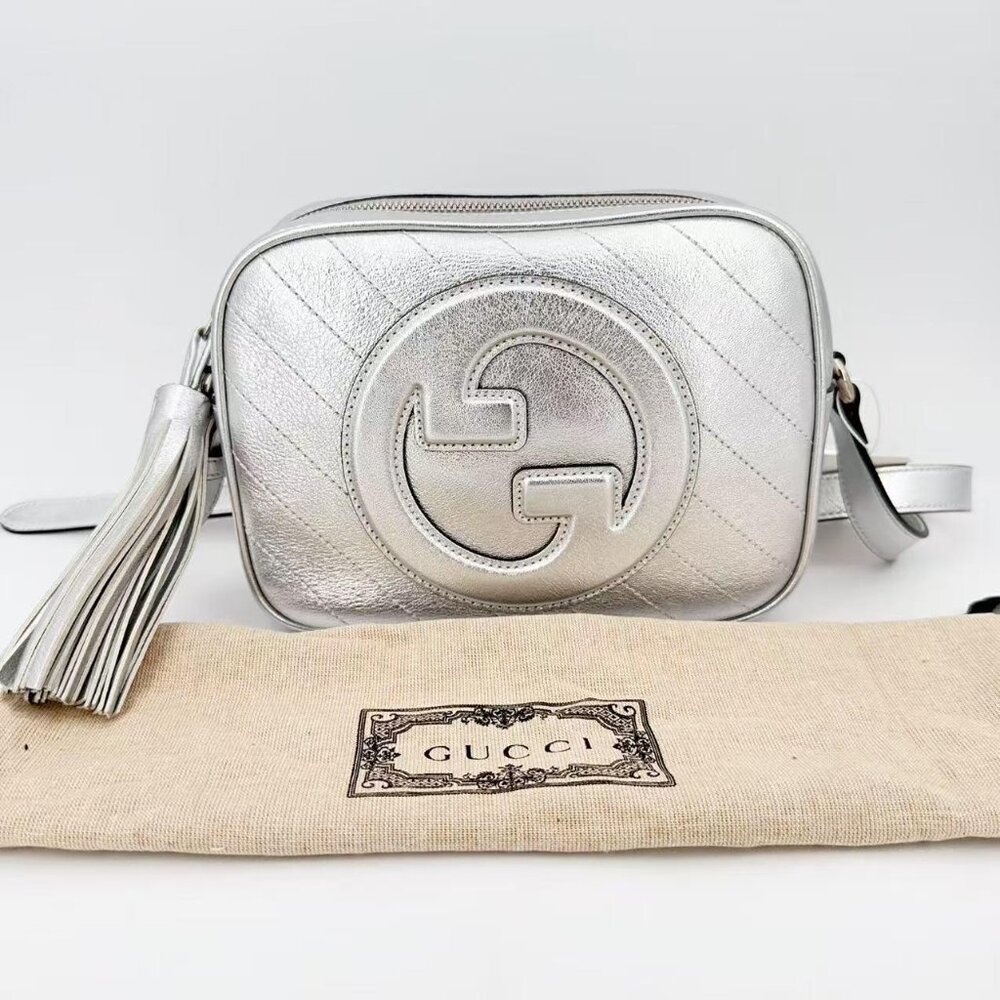 Gucci Small Blondie Shoulder Bag Silver With Dust Bag